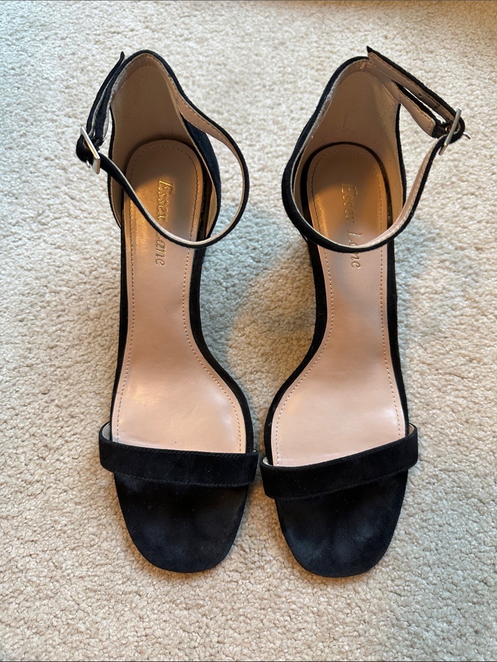 Essex Lane Black Suede Ankle-Strap Heels, size 8.5